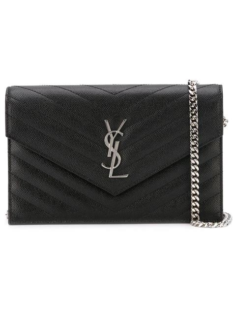 ysl monogram envelope chain wallet in black|YSL monogram quilted wallet.